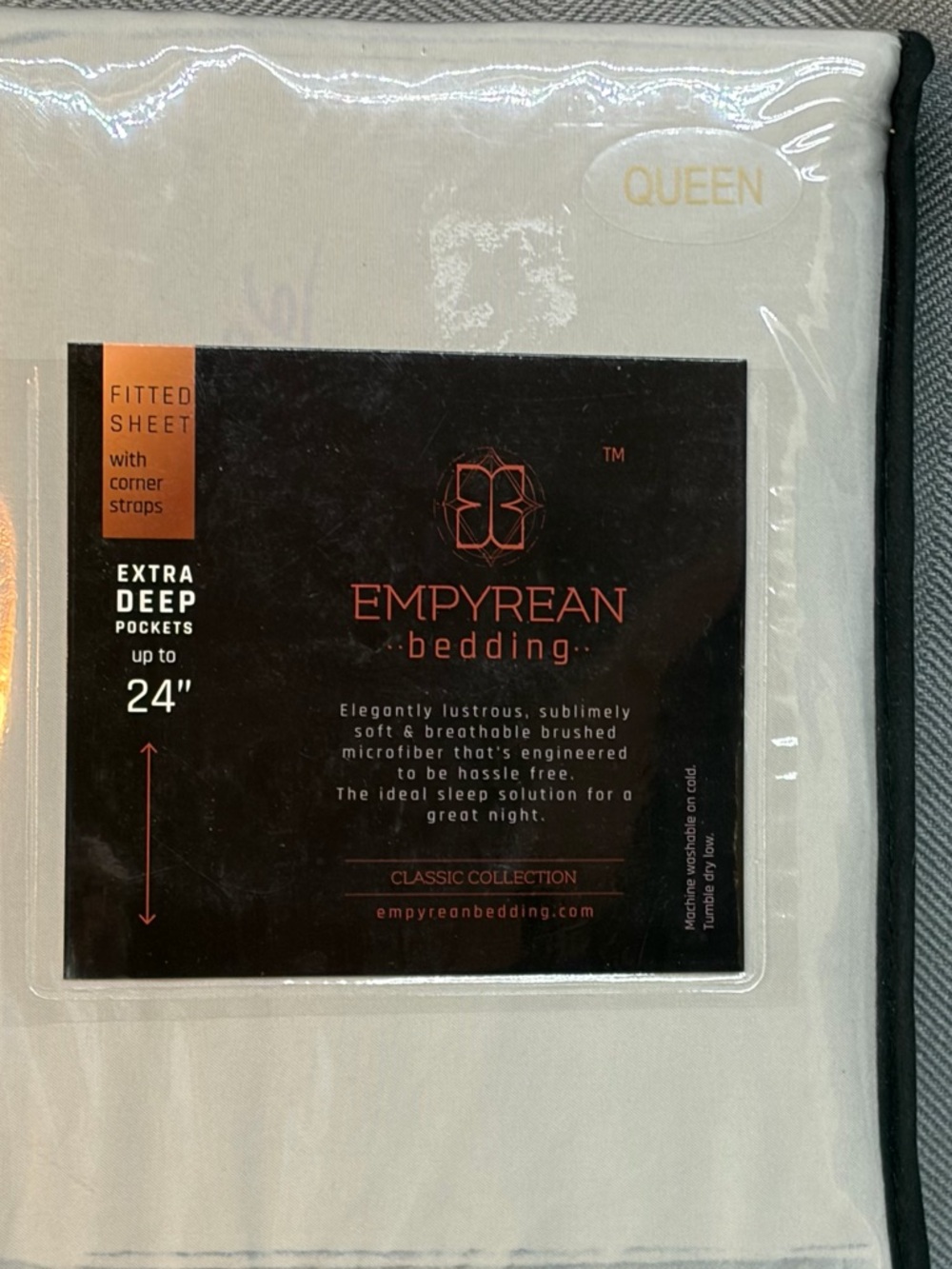 NWT EMPYREAN  fitted sheet w/ corner straps extra deep pockets queen silver